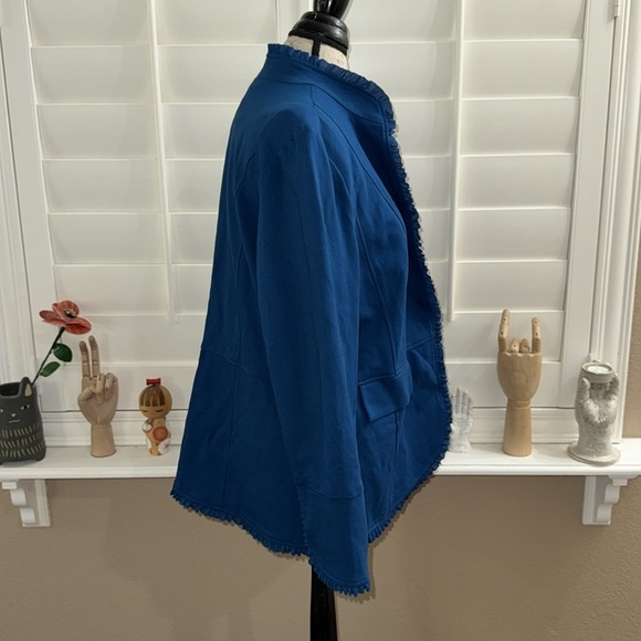 CHICO'S Ruffle Trim Ponte Blazer Jacket Baroque Blue - Picture 3 of 11
